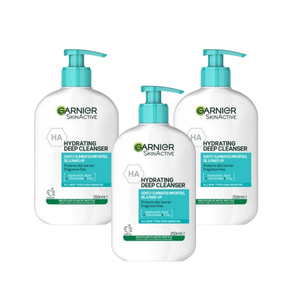 Garnier Gentle Pure Active Hydrating Deep Hyaluronic Acid Cleanser 250 ml 3 Pack