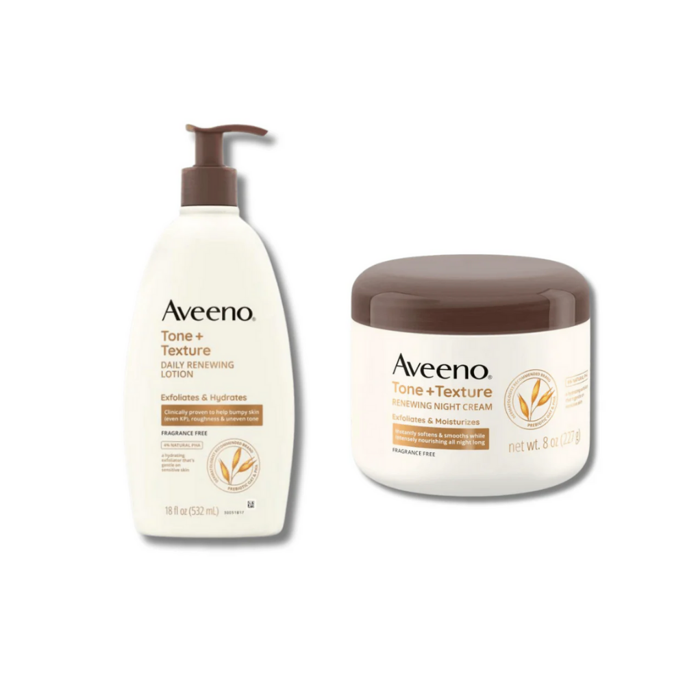 Aveeno Tone + Texture Exfoliating and Moisturizing Daily Body Lotion 532 ml & Moisturizing Night Body Cream 227gr