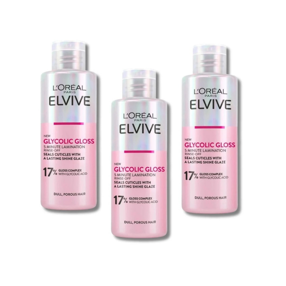 Loreal Glycolic Gloss Lamination That Seals Shine Into Hair Rinse-Off Treantment In 5 Minutes 200 ml 3 Pack