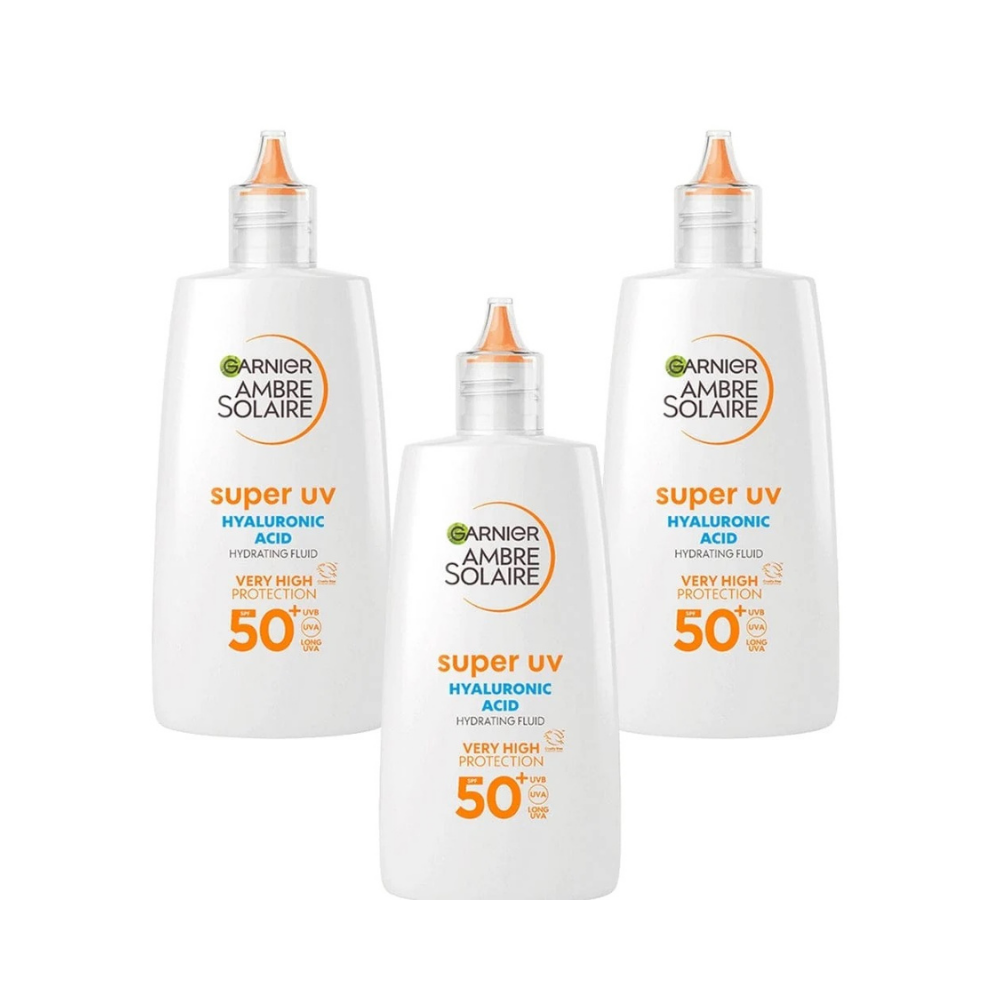 Garnier Ambre Solaire Super UV  Hyaluronic Acid Anti-Dryness Face Cream Spf50 40ml 3 Pack