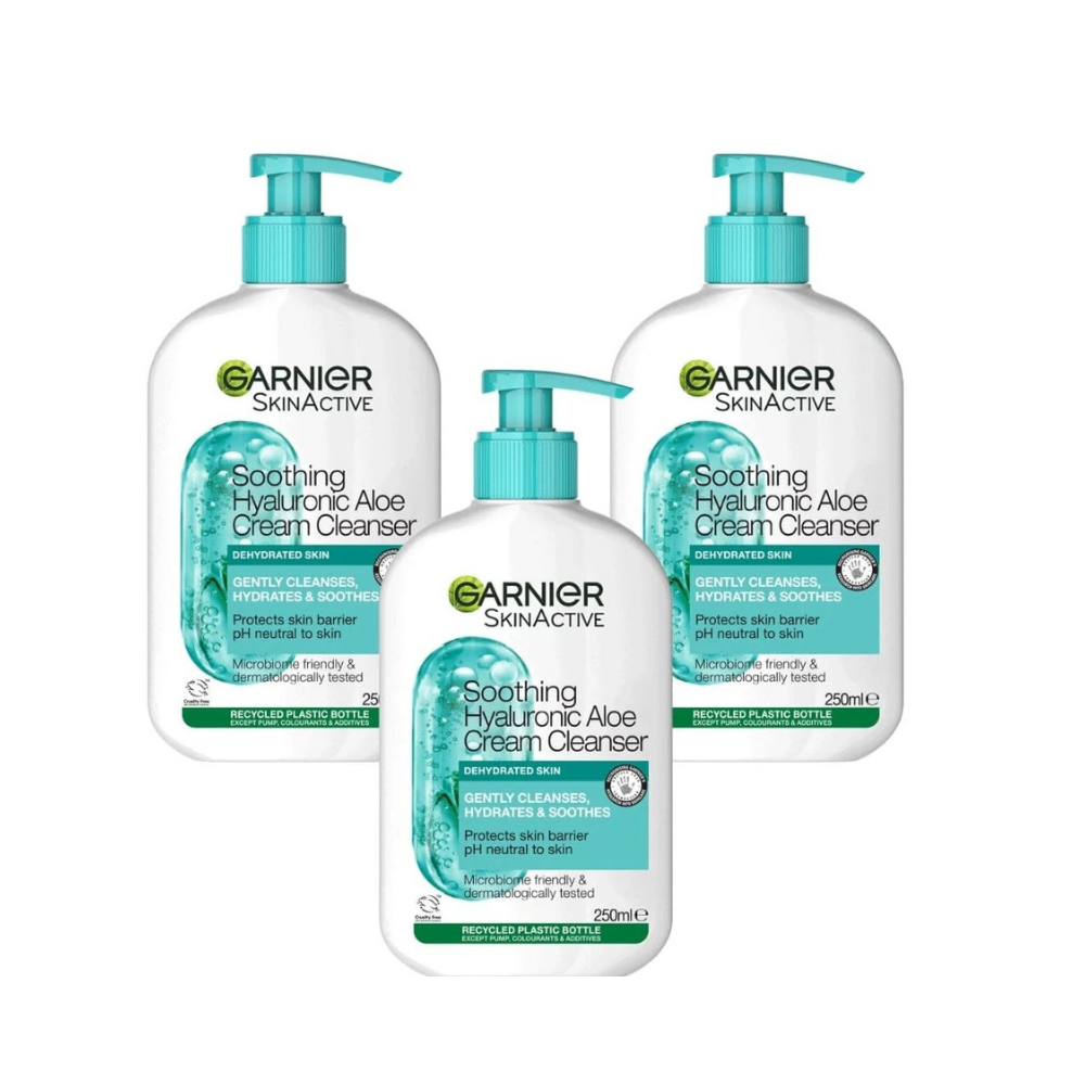 Garnier Skin Active Hyaluronic Aloe Soothing Cream Cleanser 250 ml 3 Pack