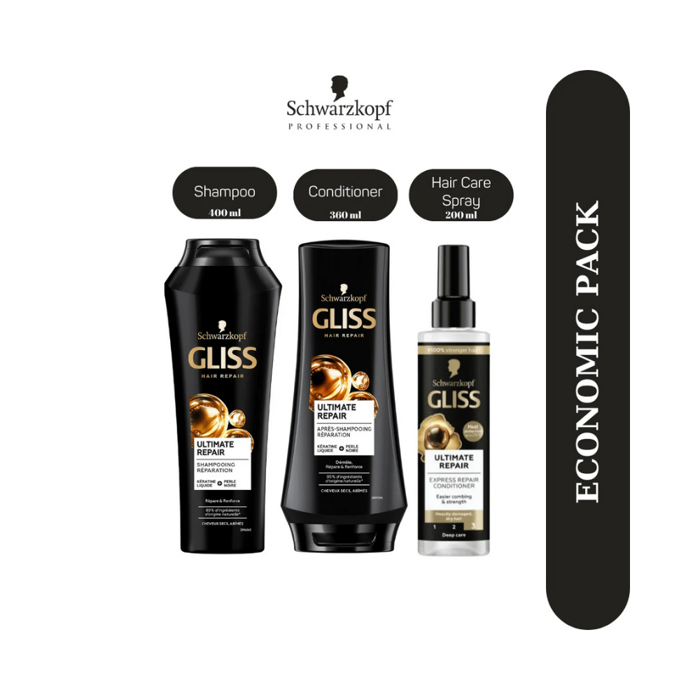 Schwarzkopf Gliss Ultimate Repair 3 Economic Pack Shampoo , Conditioner , Hair Care Spray Set