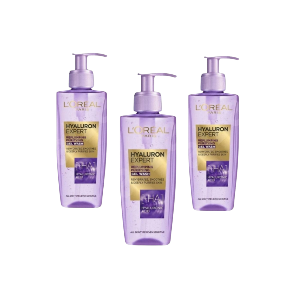 Loreal Paris Hyaluron Expert Skin Plumping Purifying Cleansing Gel 200 ml 3 Pack - Chivela