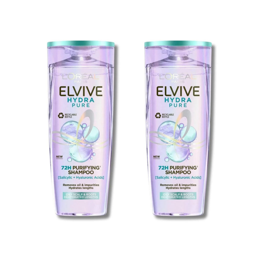 Loreal Elseve Hydra [Hyaluronic] Pure Salicylic Acid Anti-Oil Purifying Shampoo 300 ml 2 Pack - Chivela