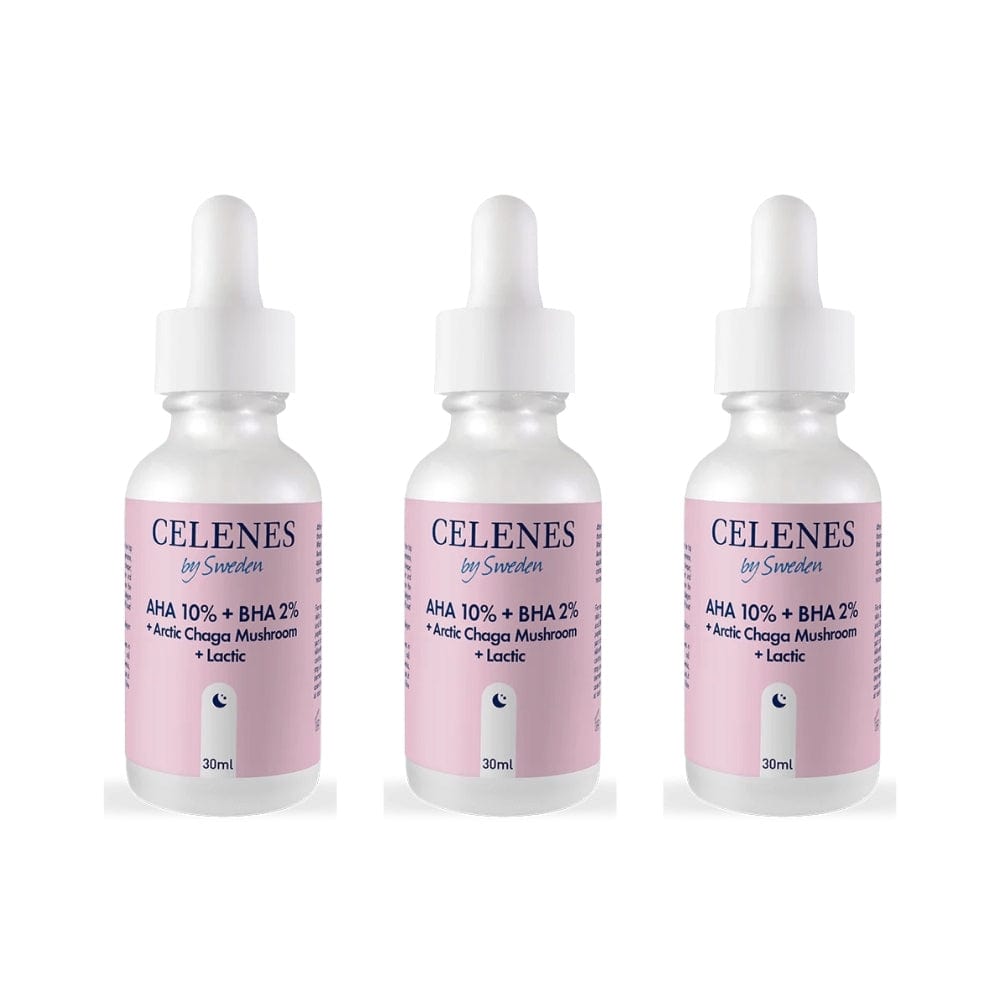 Celenes by Sweden Rena AHA 10% + BHA 2% + Arctic Chaga Mushroom + Lactic 30 ml-3 Pack 757279515048