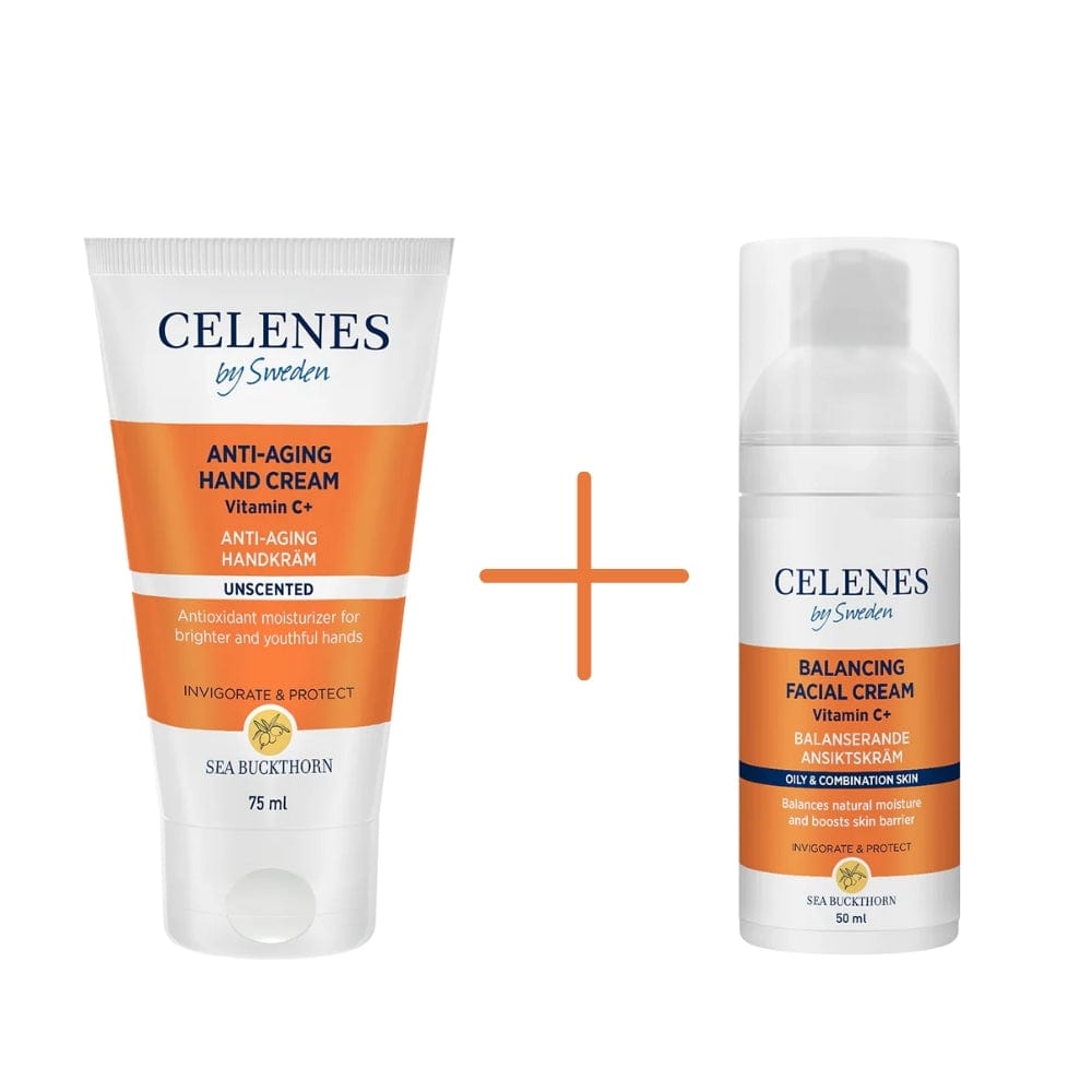 Celenes by Sweden Sea Buckthorn Balancing Facial Cream 50 ml / 1.7 fl oz & Anti-Aging Hand Cream 75 ml / 2.5 fl oz 757279515420