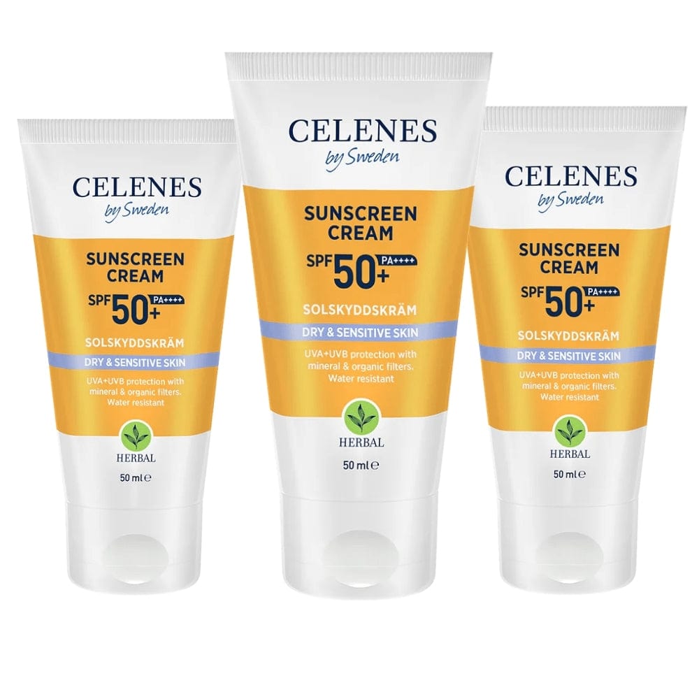 Celenes by Sweden Herbal Sunscreen Face Cream Spf 50 Dry / Sensitive 50 ml / 1.7 fl oz -3 Pack 757279515161