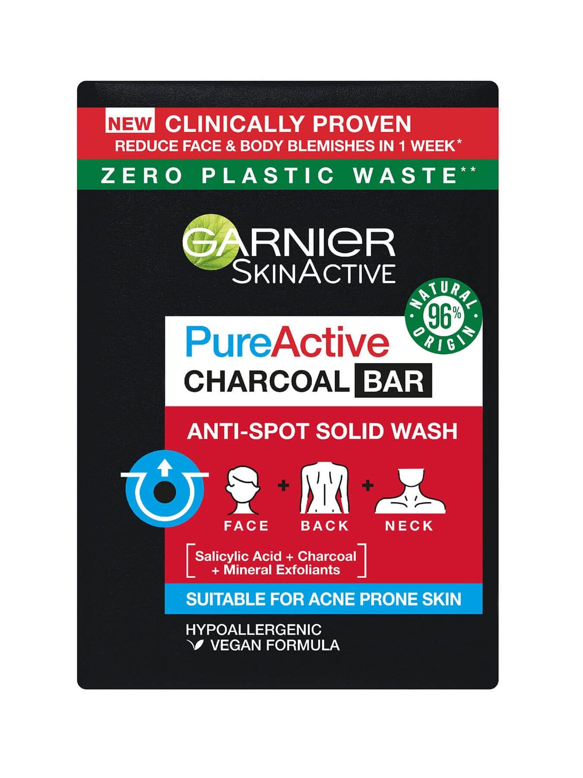 Garnier Pure Active Anti-Spot and Blackhead Solid Wash Charcoal Bar 100g 3600542405836