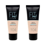 Maybelline Fit Me Matte+Poreless Foundation No:104 Soft Ivory 30ml -2 Pack 715936233704