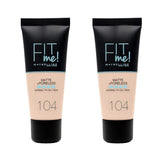 Maybelline Fit Me Matte+Poreless Foundation No:104 Soft Ivory 30ml -2 Pack 715936233704