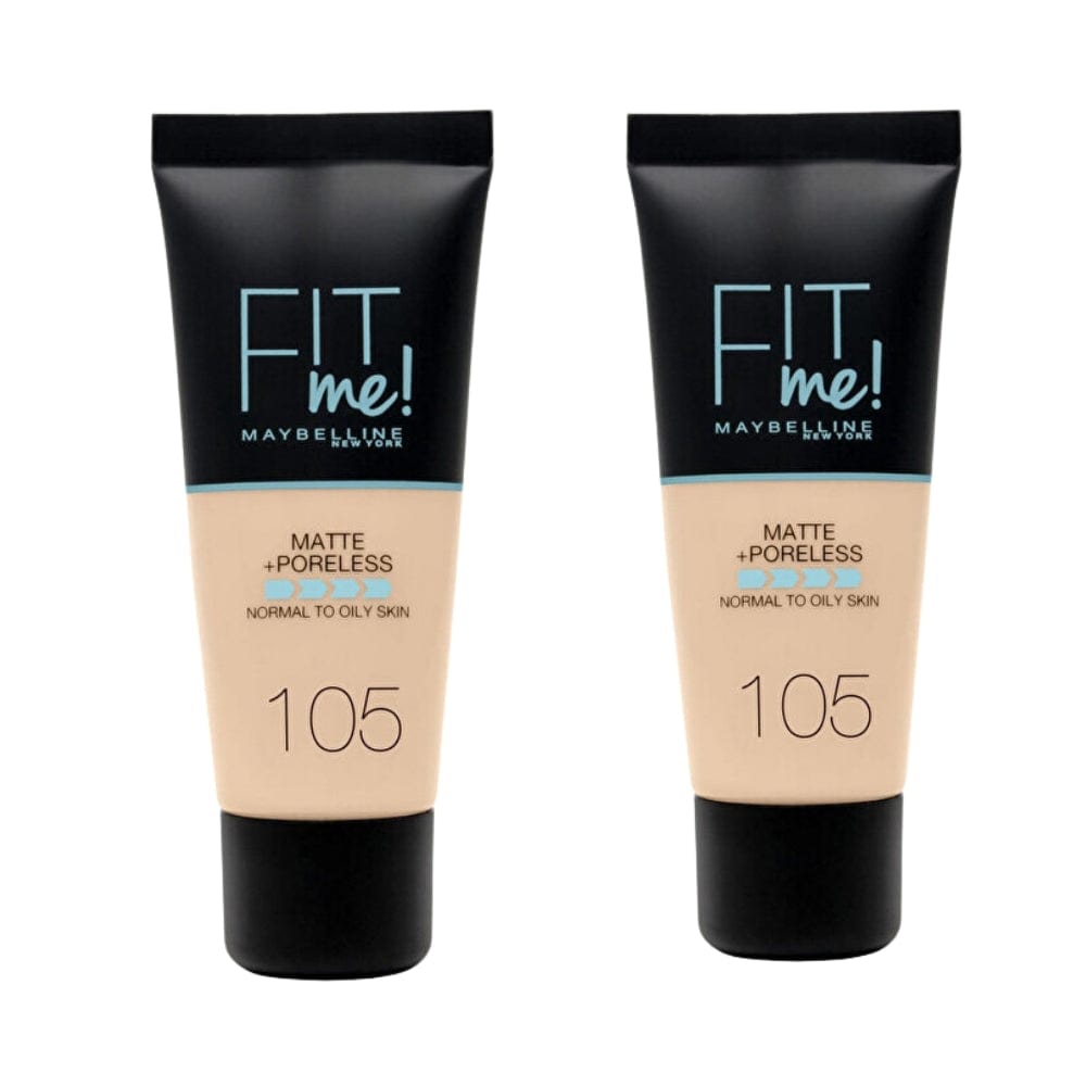 Maybelline Fit Me Matte+Poreless Foundation No:105 Natural Ivory 30ml -2 Pack 715936235708