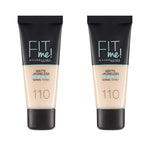 Maybelline Fit Me Matte+Poreless Foundation No:110 Porcelain 30ml - 2 Pack 715936235845