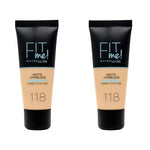 Maybelline Fit Me Matte+Poreless Foundation No:118 Nude 30ml -2 Pack 715936233773