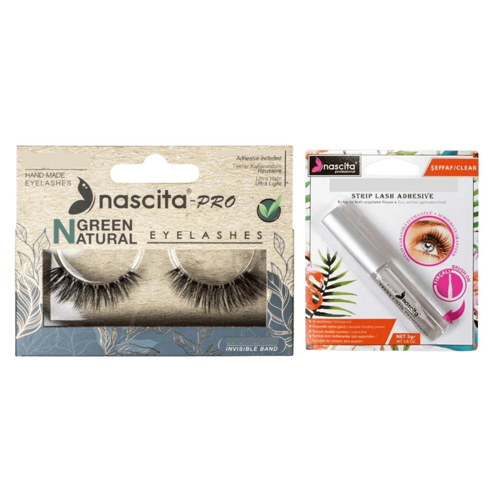 Nascita Green Natural Vegan False Eyelashes 110 + Nascita Transparent False Eyelash Adhesive 5gr - 08 757279511156