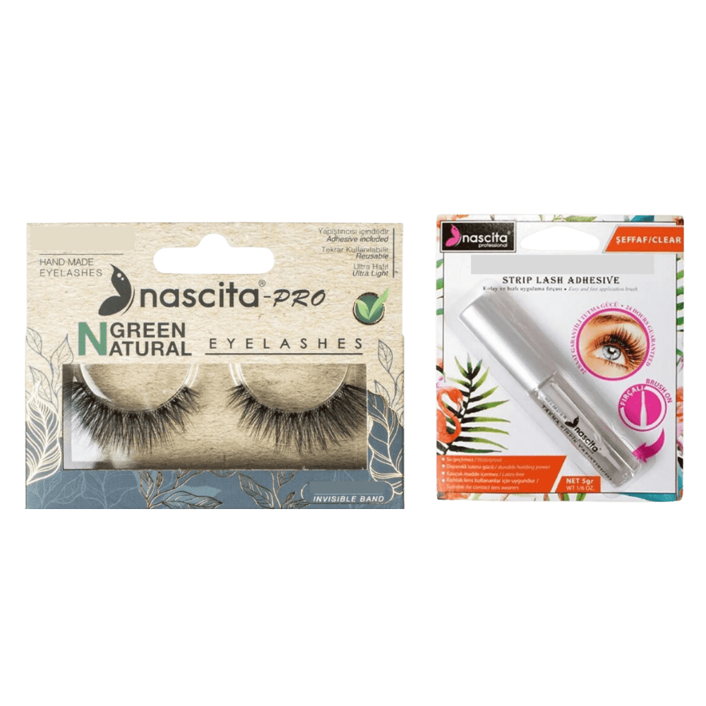 Nascita Green Natural Vegan False Eyelashes - 112 + Nascita Transparent False Eyelash Adhesive 5gr - 08 757279511026