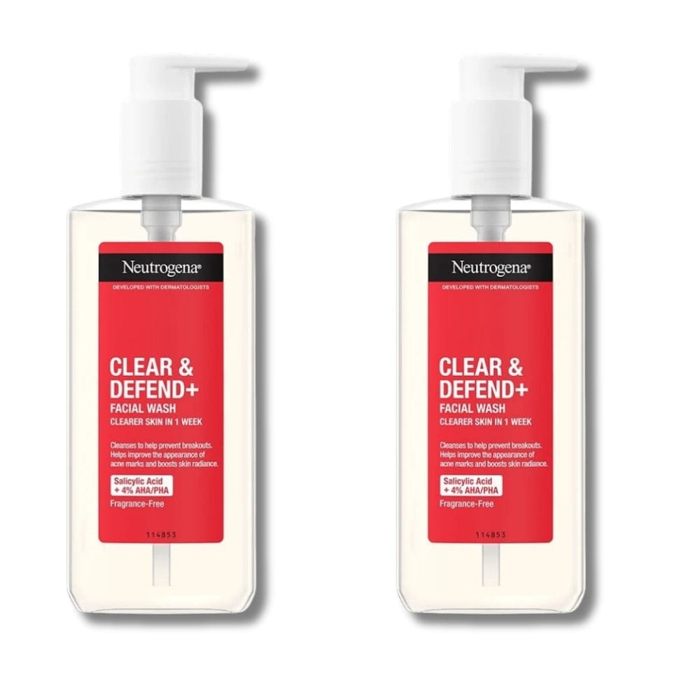 Neutrogena Clear & Defend+ Facial Wash with AHA/BHA/PHA 200ml / 6.8 fl oz 2 Pack 757279507425