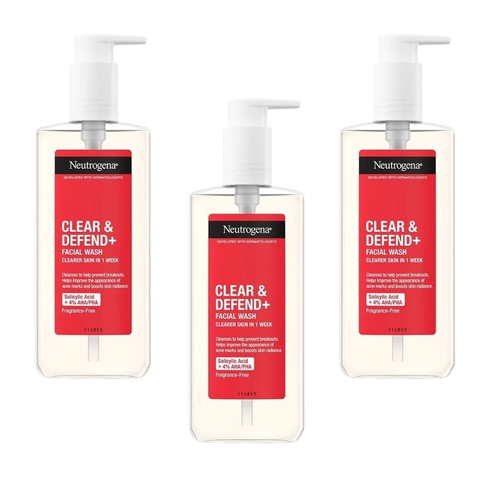 Neutrogena Clear & Defend+ Facial Wash with AHA/BHA/PHA 200ml / 6.8 fl oz 3 Pack 757279507432