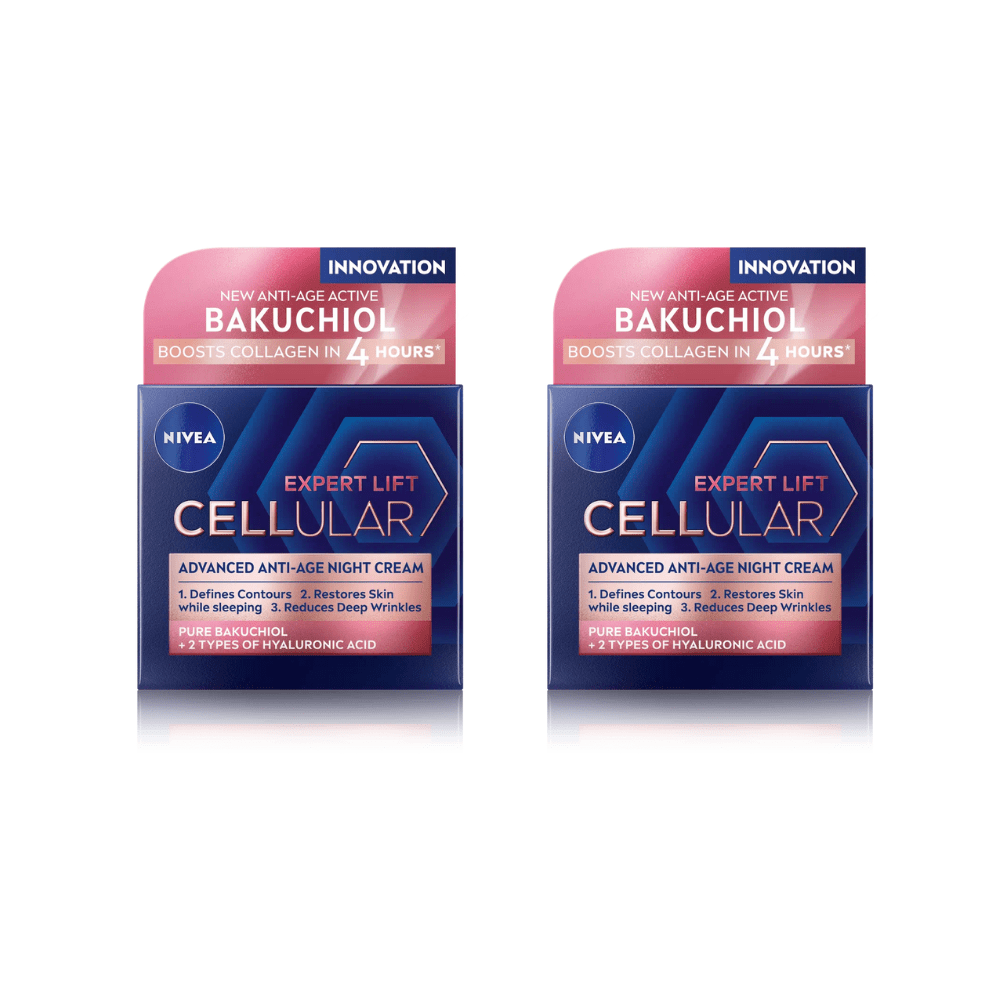 Nivea Cellular Expert Lift Pure Bakuchiol + HA Anti-Age Night Face Cream 50ml / 1.7 fl oz - 2 Pack 757279516007