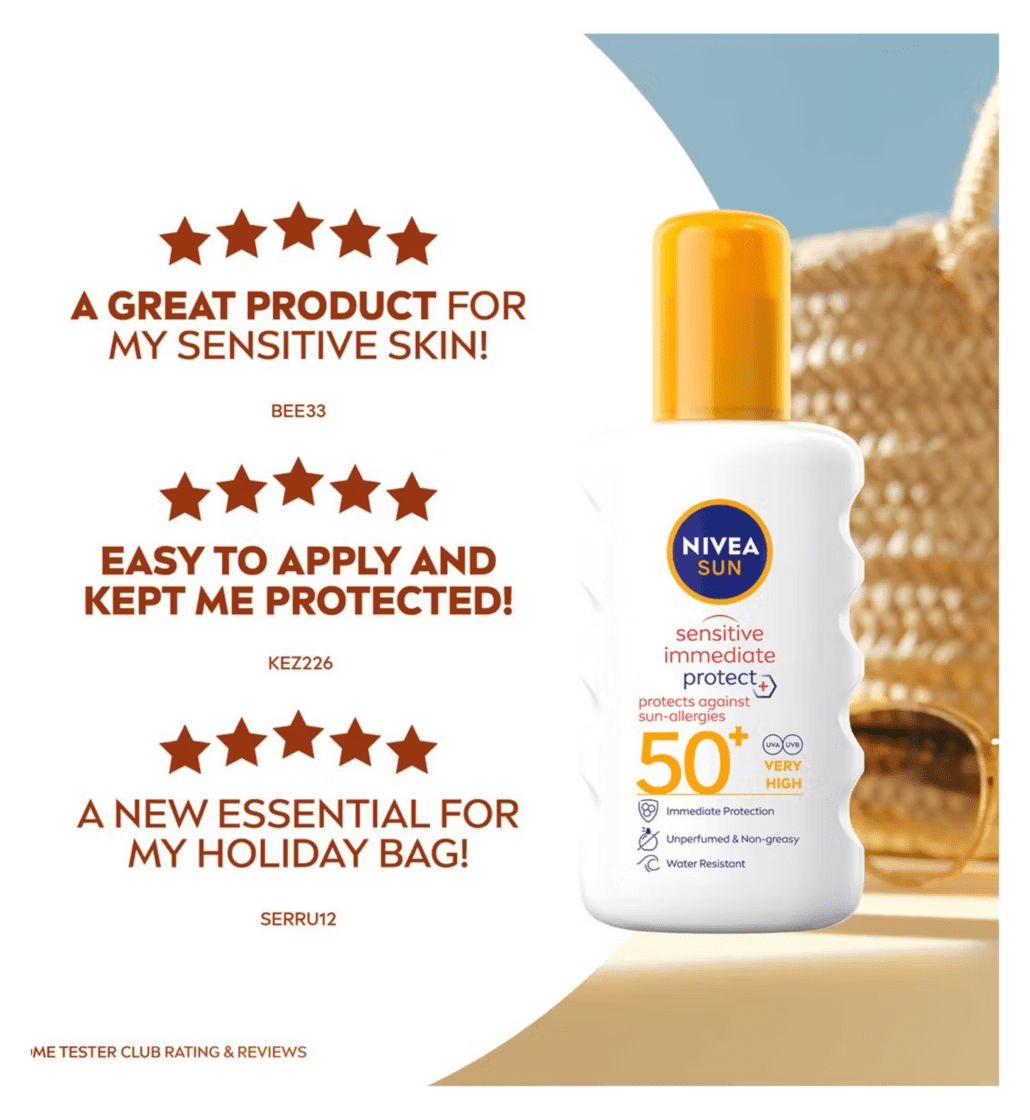 Nivea Sun Sensitive Immediate Protect Sun Cream Spray SPF50+ 200ml / 6.8 fl.oz 4005900615701