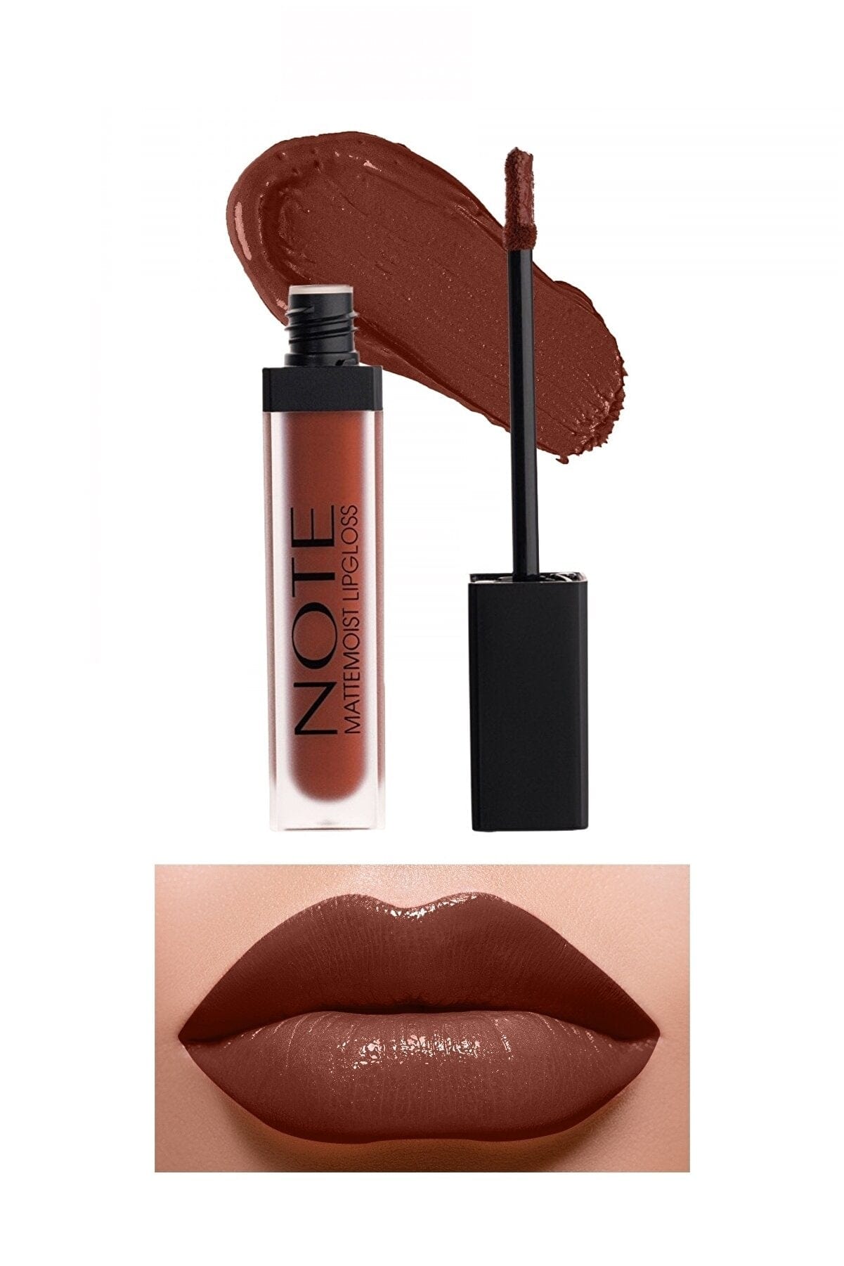 Note Cosmetics Mattemoist Lipgloss Semi Matte Satin Finish Liquid Lipstick-416 Clover Brown 8680705339166