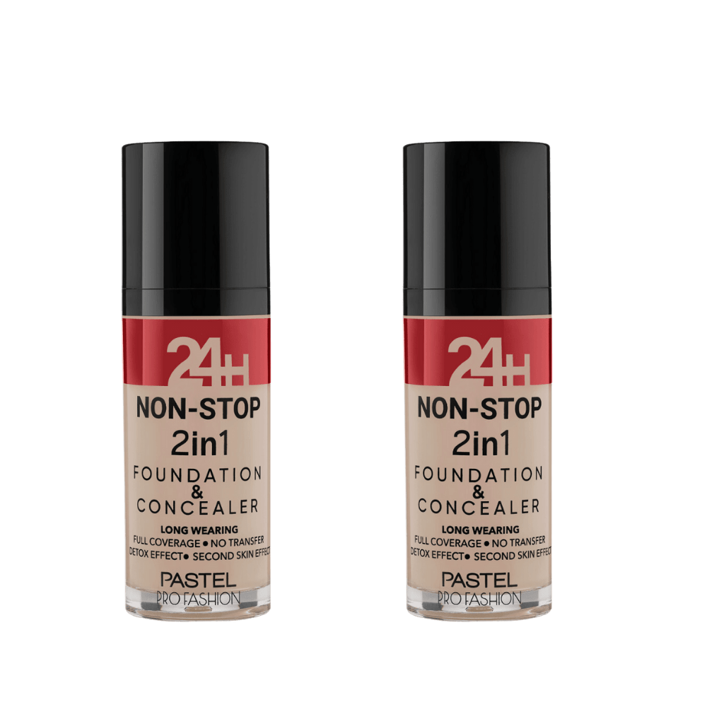 Pastel 24H Non-Stop 2in1 Foundation & Concealer - 602 Light Porcelain 2 Pack 757279511187