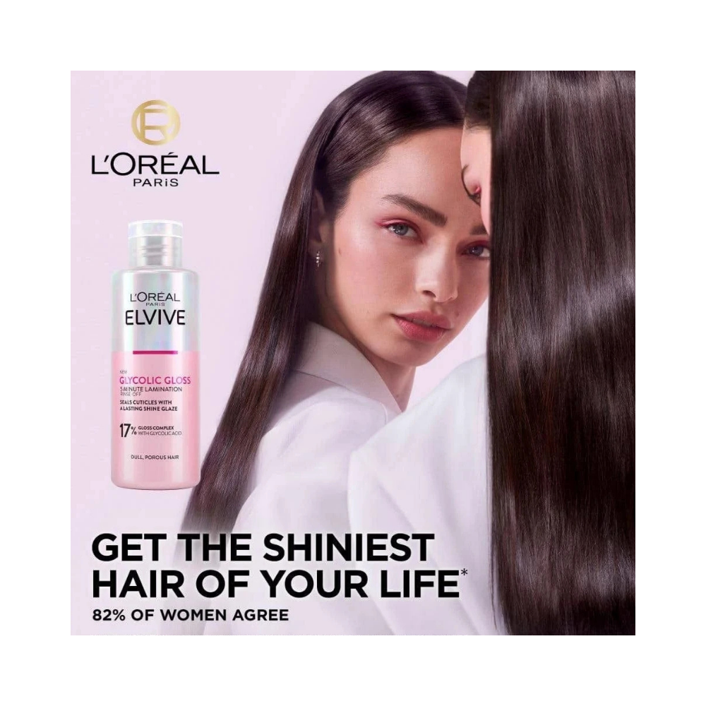 Loreal Glycolic Gloss Lamination That Seals Shine Into Hair Rinse-Off Treantment In 5 Minutes 200 ml