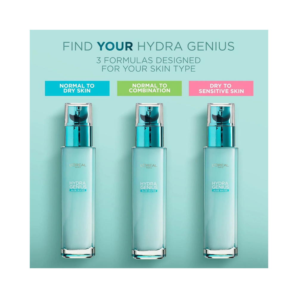 Loreal Paris Hydra Genius Hyaluronic Acid + Aloe Vera Liquid Moisturiser for Normal to Dry Skin, 70ml 3 Pack